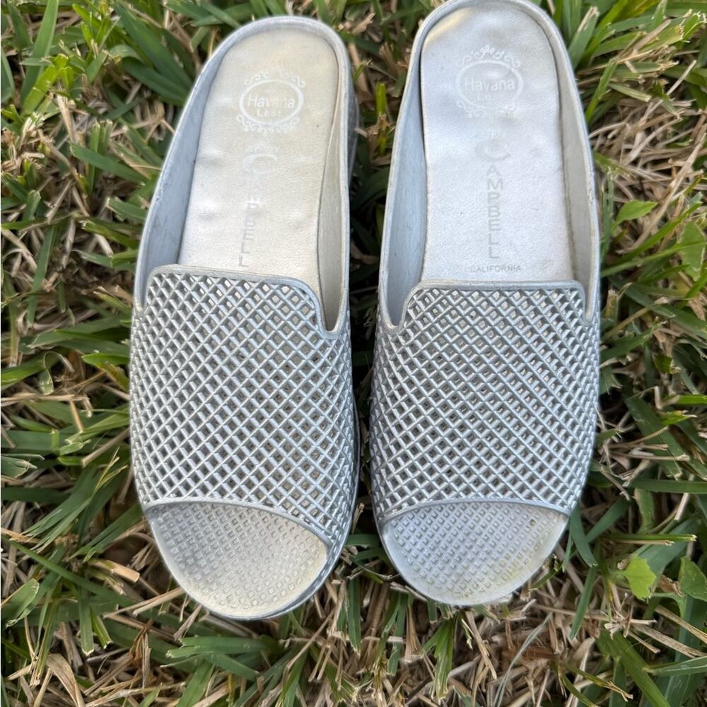 Jeffery Campbell Silver Slide Plastic Sandals